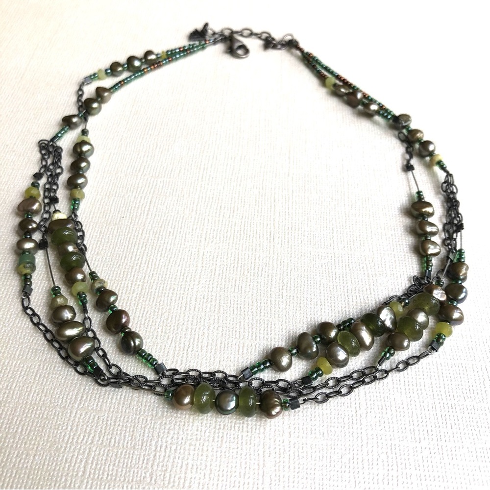 Green Multi-Strand Beaded Necklace - Women